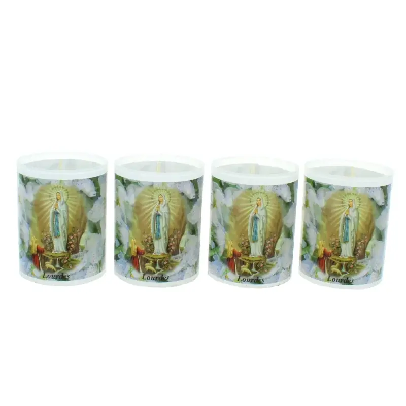 Lot de 4 bougies Votives Notre Dame de Lourdes avec prière 6 cm