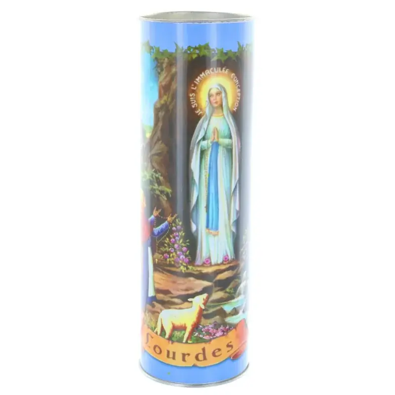 Bougie Votive de Lourdes avec prières multilingues 21 cm