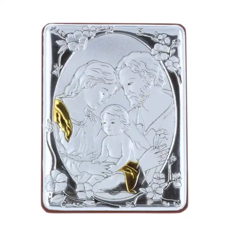 Cadre religieux la Sainte Famille argentée 5 x 7 cm