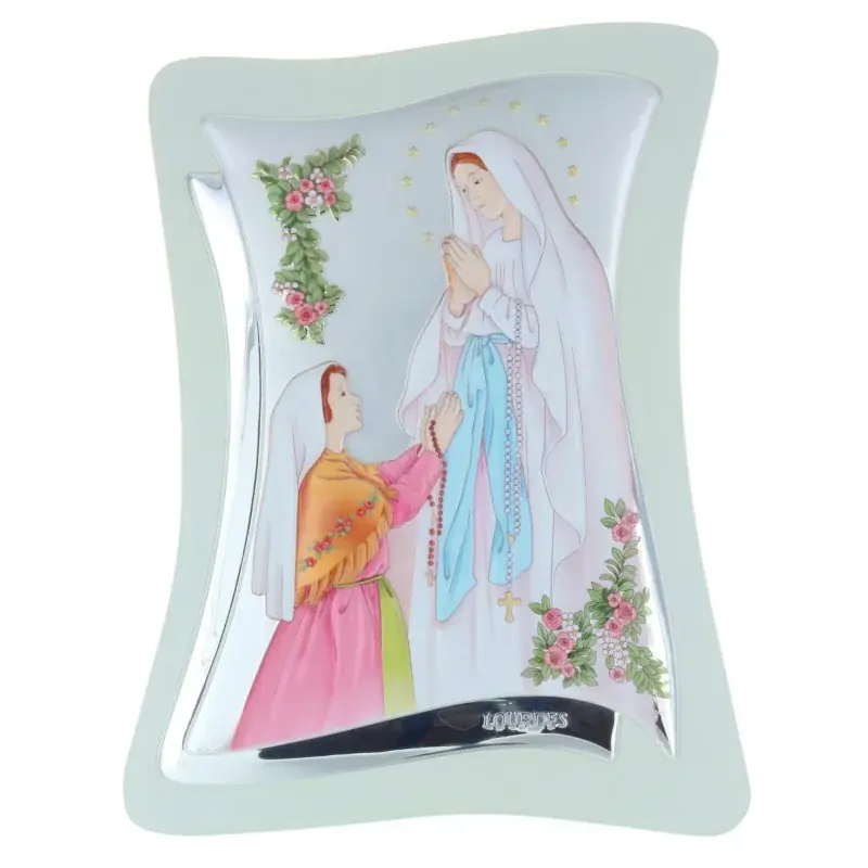 Cadre religieux Apparition de Lourdes bain argentée coloré 21 x 32,5cm