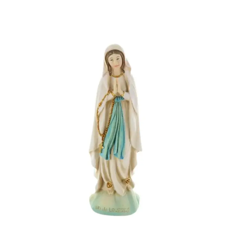 Statue Vierge Marie en résine colorée sur rocher 14 cm