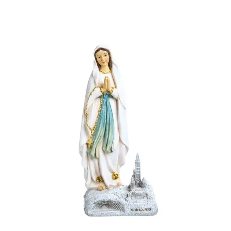 Statue Vierge Marie et Basilique de Lourdes en résine 14 cm