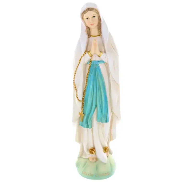 Statue Vierge Marie en résine colorée sur rocher 40 cm
