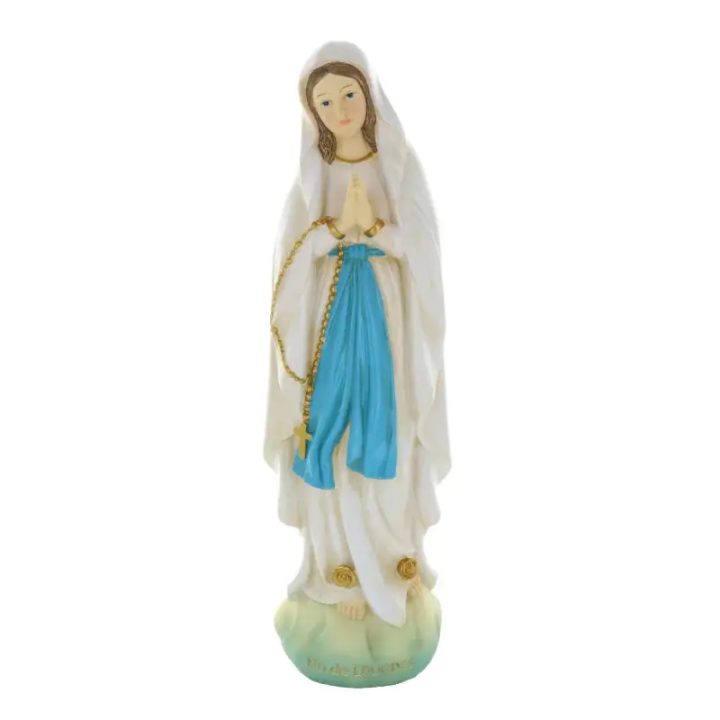 Statue Vierge Marie en résine colorée sur rocher 50 cm