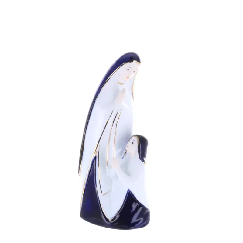 Statue Apparition de Lourdes en porcelaine colorée 17 cm
