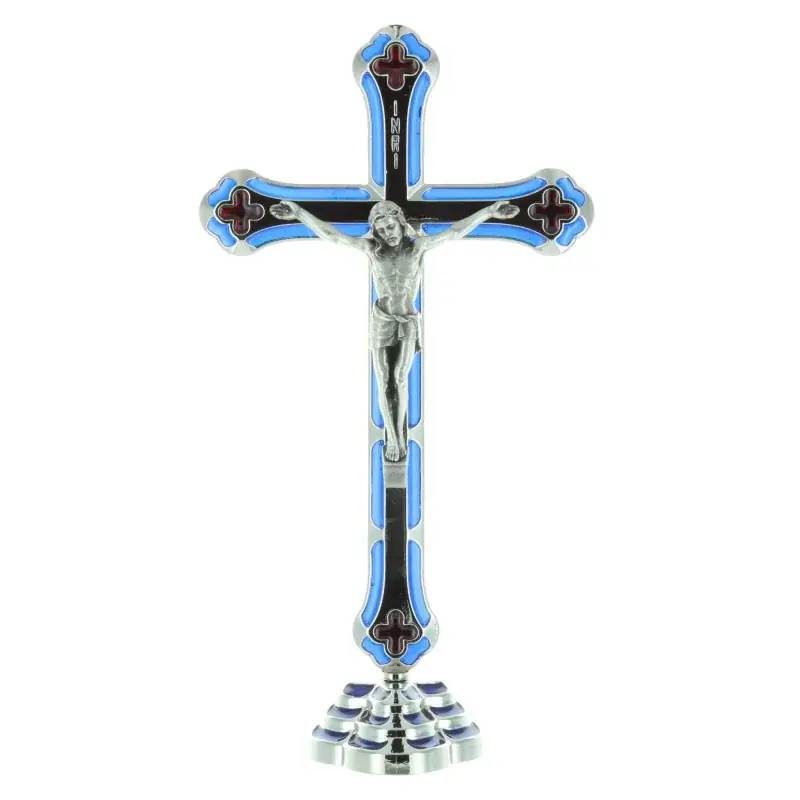 Crucifix métal coloré et argenté et Christ en métal 20 cm