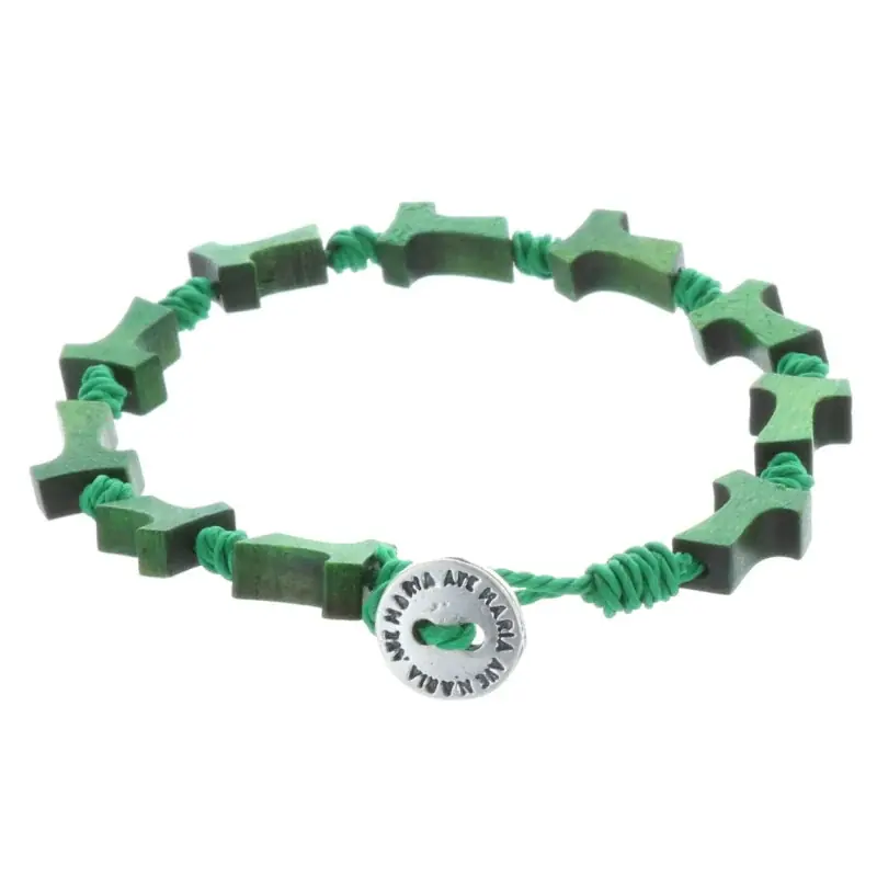 Bracelet dizainier corde, bois et croix de Tau