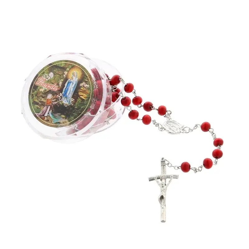 Chapelet parfumé à la rose et boîte avec l'image de l'Apparition de Lourdes
