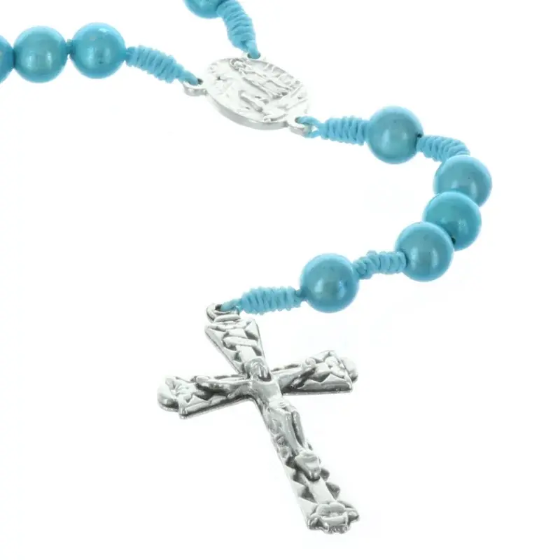 Chapelet de Lourdes en corde grains translucides et coeur Apparition de Lourdes