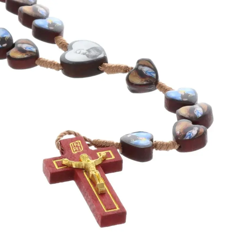 Chapelet de Lourdes avec images de l'Apparition et Sainte Bernadette en corde et grains bois
