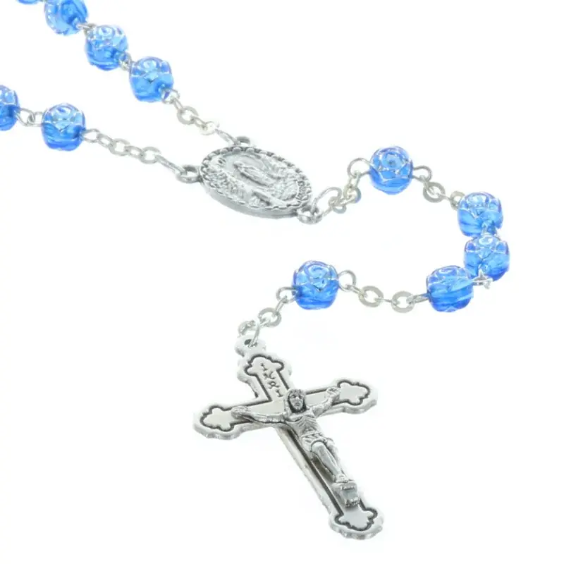 Chapelet de Lourdes grains en forme de rose et coeur Apparition de Lourdes