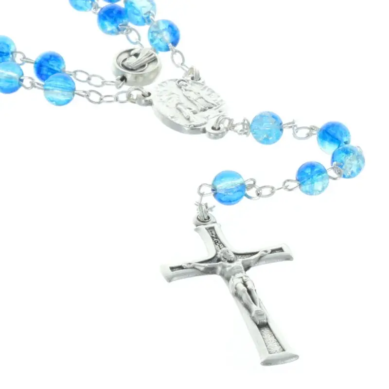 Chapelet de Lourdes en verre, grains translucides et paters de Lourdes