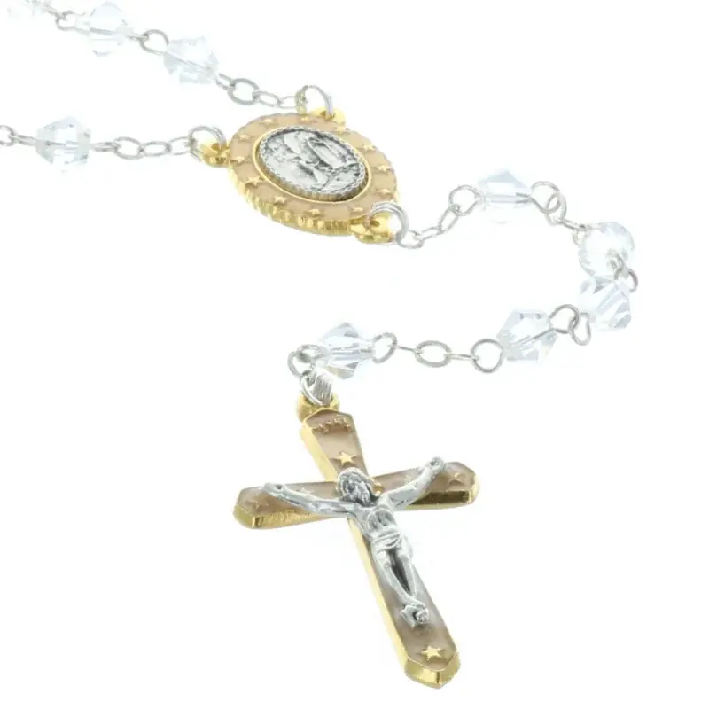 Chapelet de Lourdes en cristal véritable et coeur Apparition de Lourdes