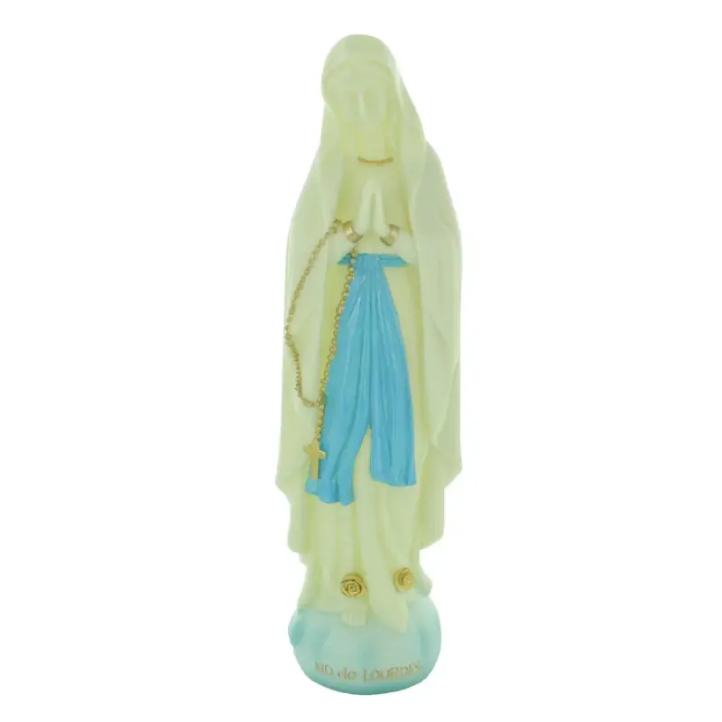 Statue lumineuse Notre Dame de Lourdes de 40 cm sur rocher bleu