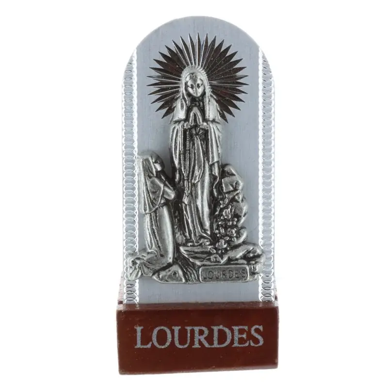 Cadre religieux Apparition de Lourdes en métal argenté 3 x 7 cm