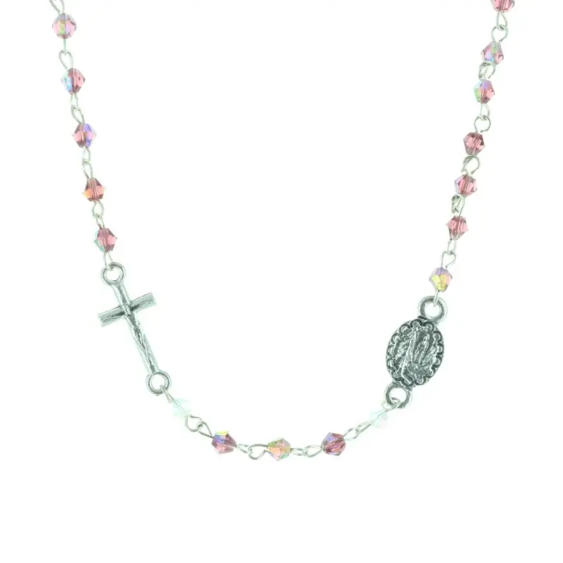 Collier chapelet grains colorés et coeur Apparition de Lourdes