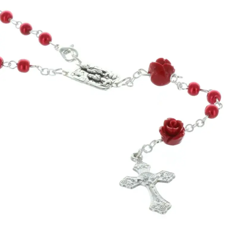 Chapelet de Lourdes en verre grains irisés et paters en forme de rose