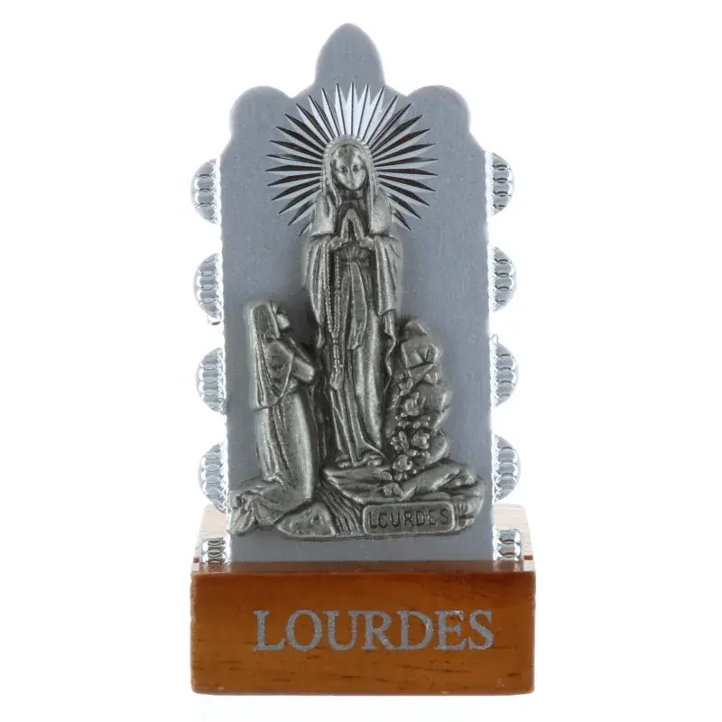 Cadre religieux découpé Apparition de Lourdes argentée 3,5 x 7 cm