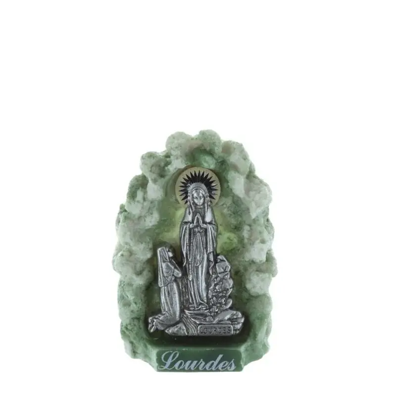 Statue Apparition de Lourdes et grotte en résine verte 8 cm