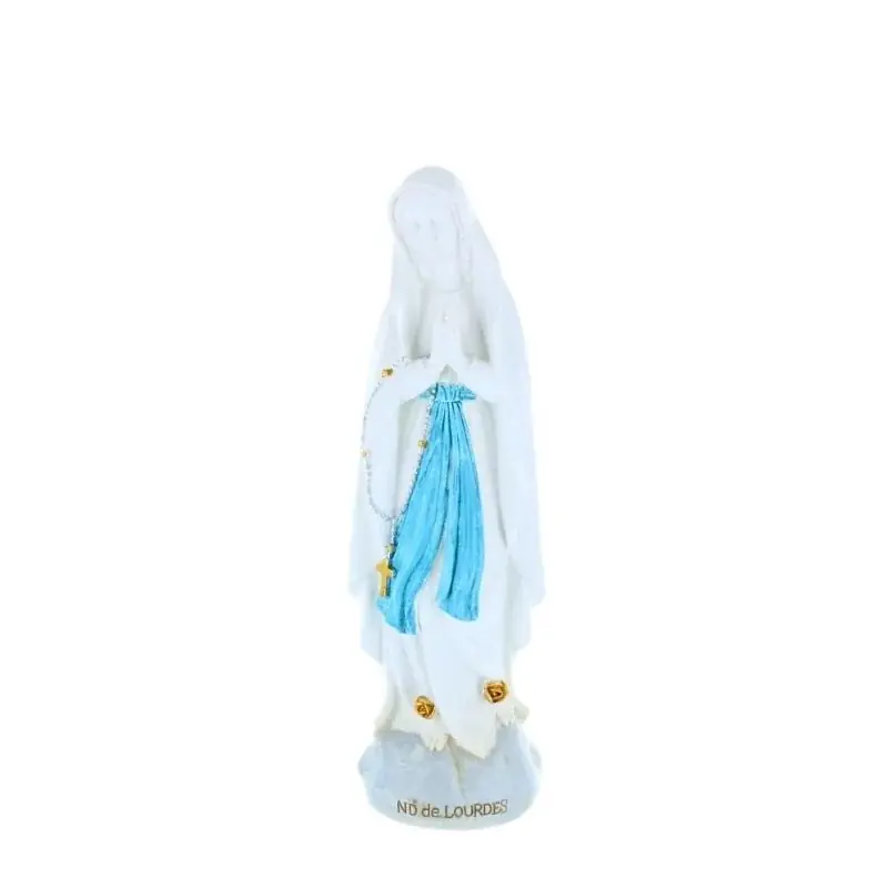 Statue Vierge Marie sur rocher 20cm en résine coloré