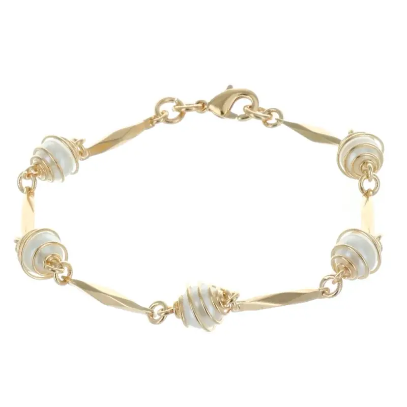 Bracelet Plaqué Or bâton et perles blanches entourées