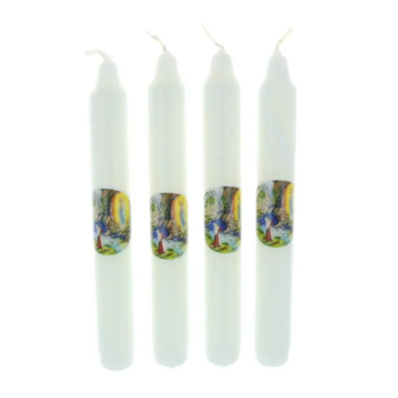 Lot de 4 bougies religieuses Apparition de Lourdes 18 cm