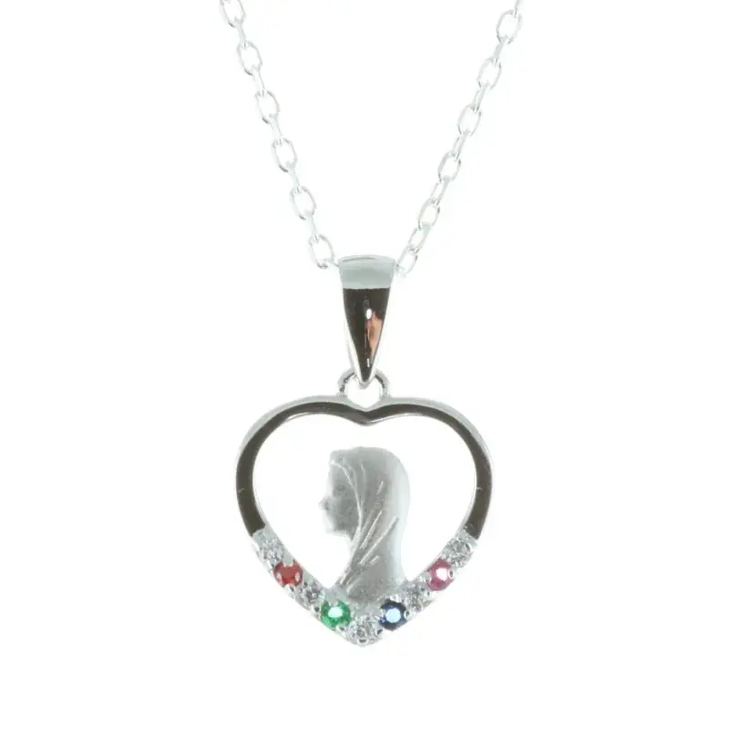 Parure Argent, chaîne et médaille Vierge Marie strass colorés