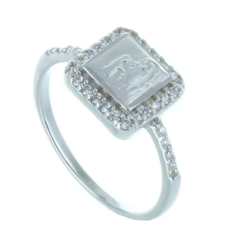 Bague Argent avec Apparition de Lourdes et strass