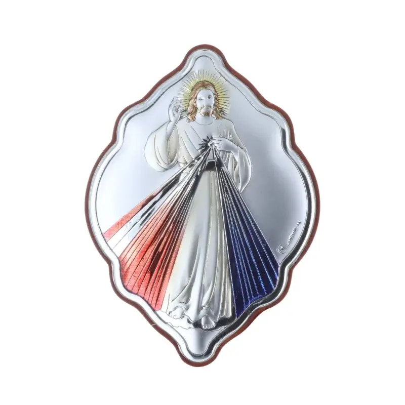 Cadre bois Jésus Miséricordieux argenté 7 x 10 cm