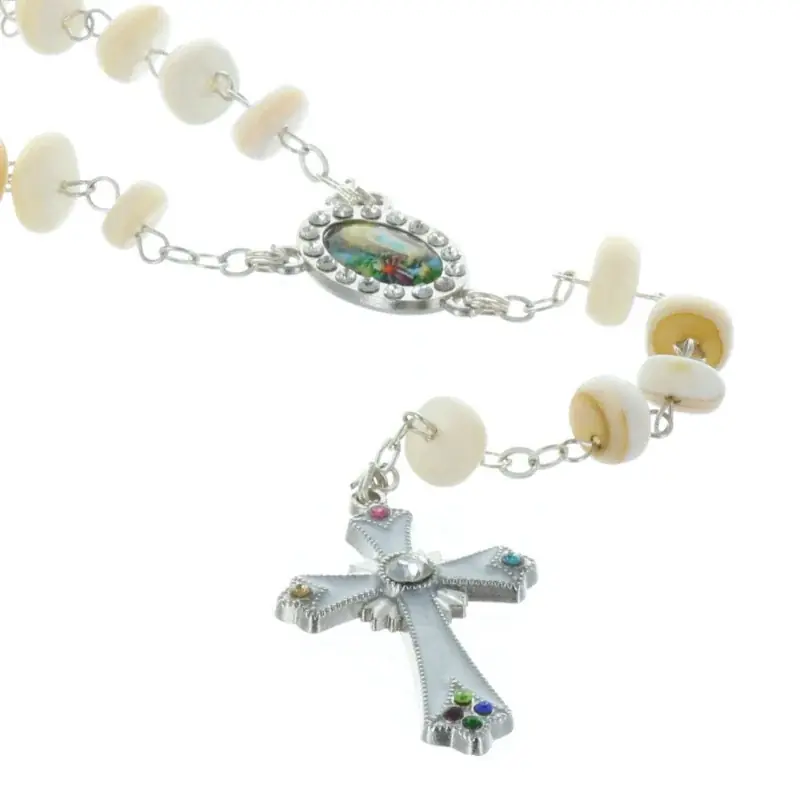 Chapelet de Lourdes en nacre véritable et coeur de Lourdes en strass