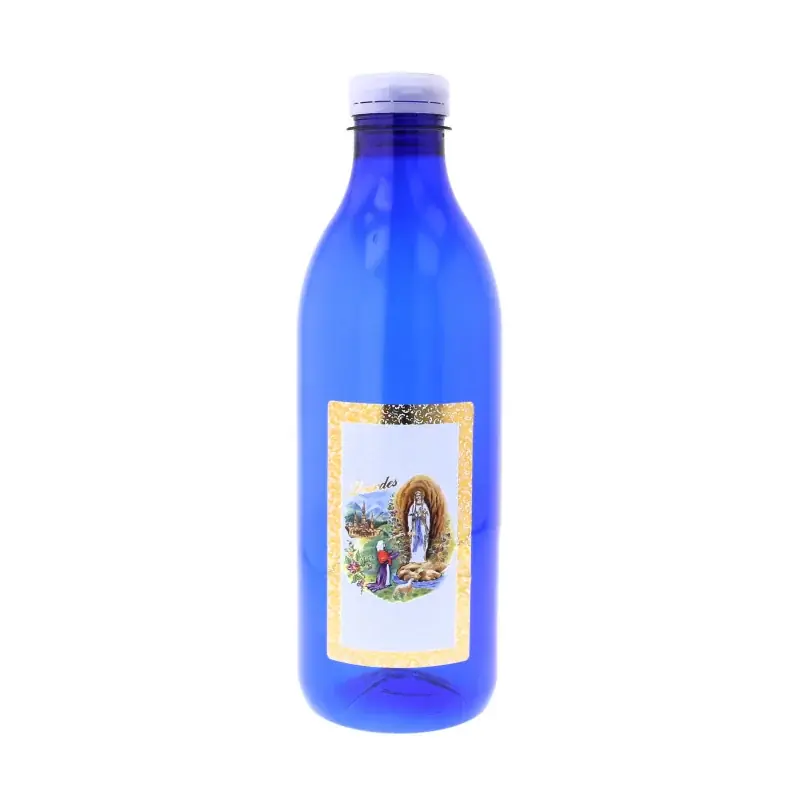 Bouteille d'eau de Lourdes 1 Litre illustré avec l'Apparition de Lourdes