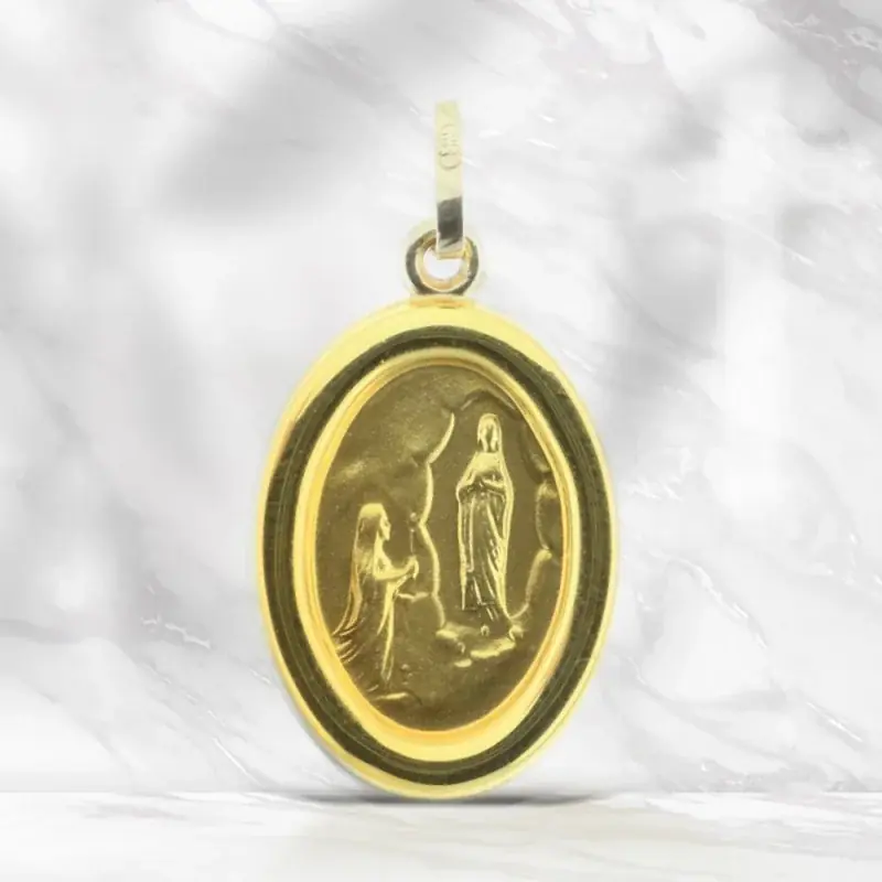 Médaille de l'Apparition Lourdes en Or 9 carats , double face 23 mm