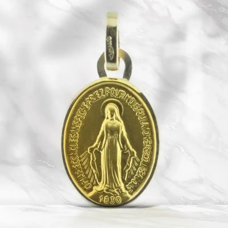 Médaille Miraculeuse Or 9 carats, bords polis,13mm