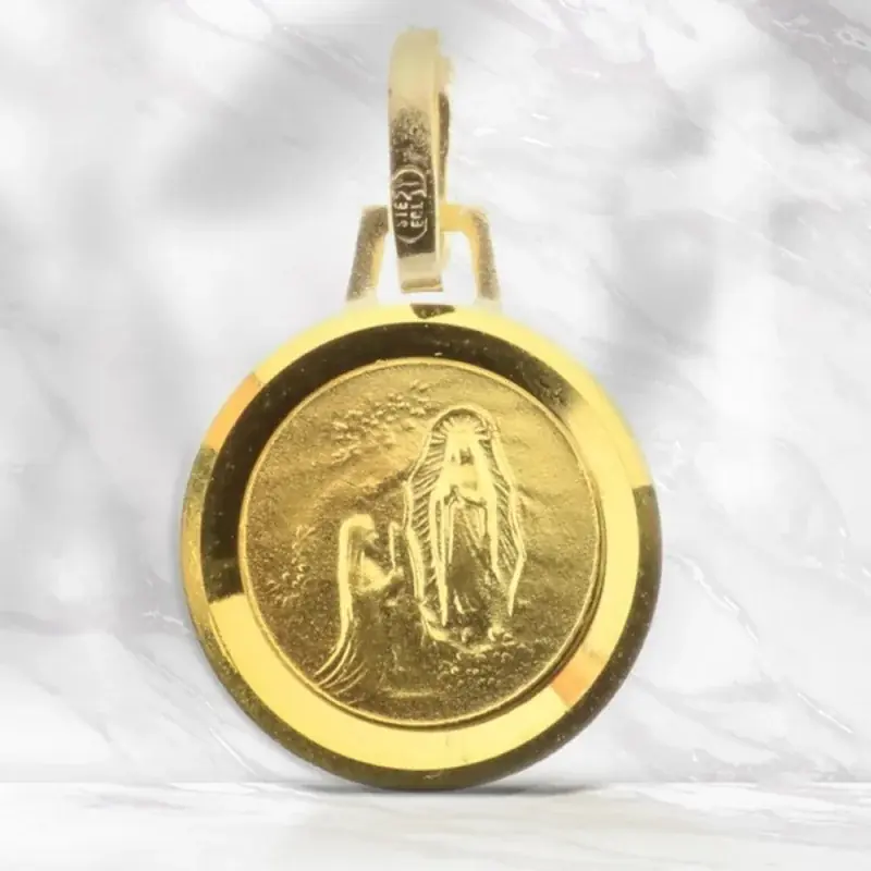 Médaille de Lourdes en Or 9 carat, bord lapidé 10mm