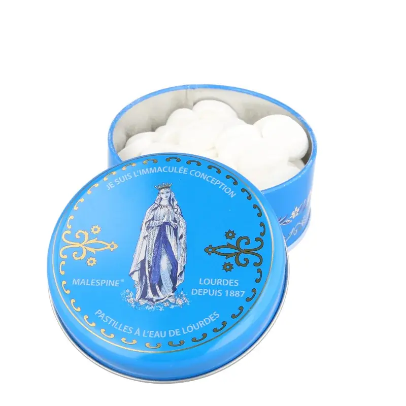Pastilles Menthe à l'eau de Lourdes 100g dans une boîte en métal
