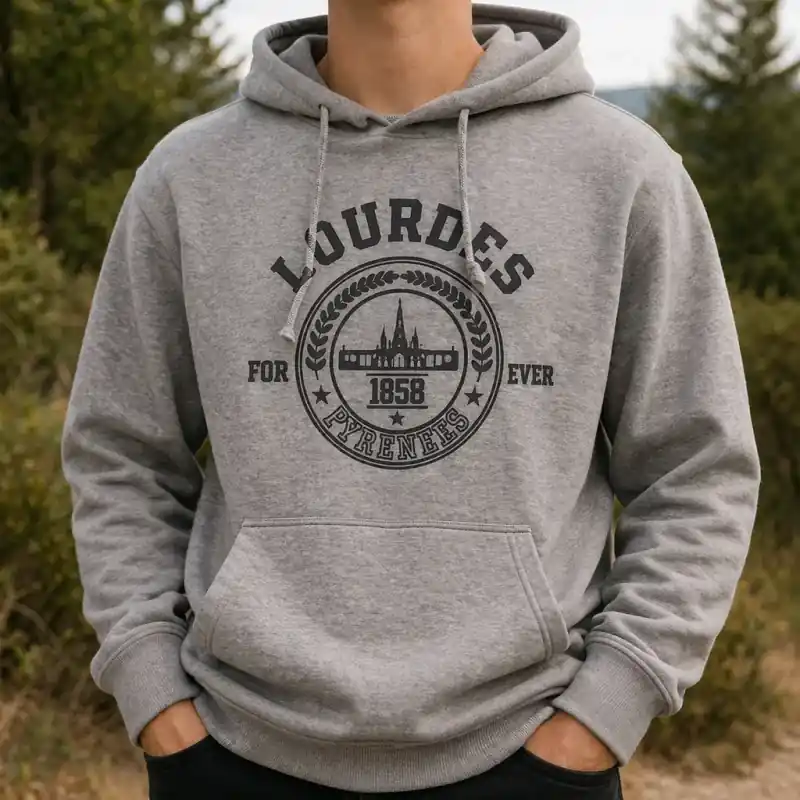 Sweat-shirt unisexe gris Lourdes forever