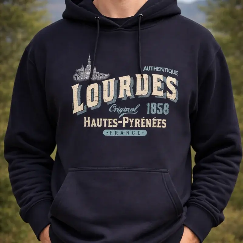 Sweat-shirt unisexe bleu marine Vintage Lourdes