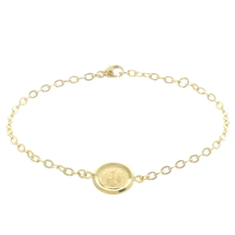 Bracelet Plaqué Or, médaille centrale double face Apparition de Lourdes et Vierge Marie