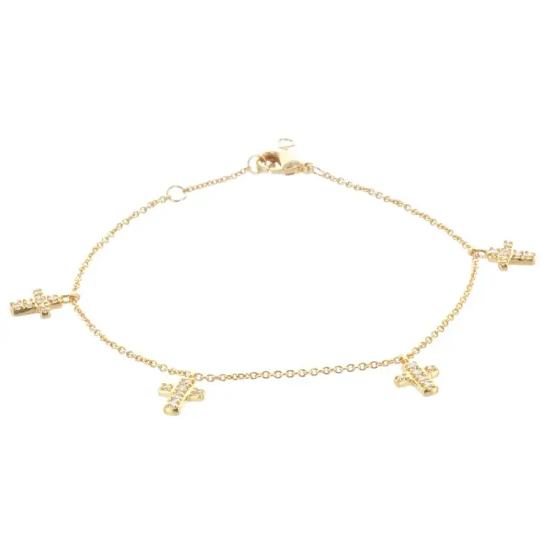 Bracelet chaîne Plaqué Or et croix à strass pendantes