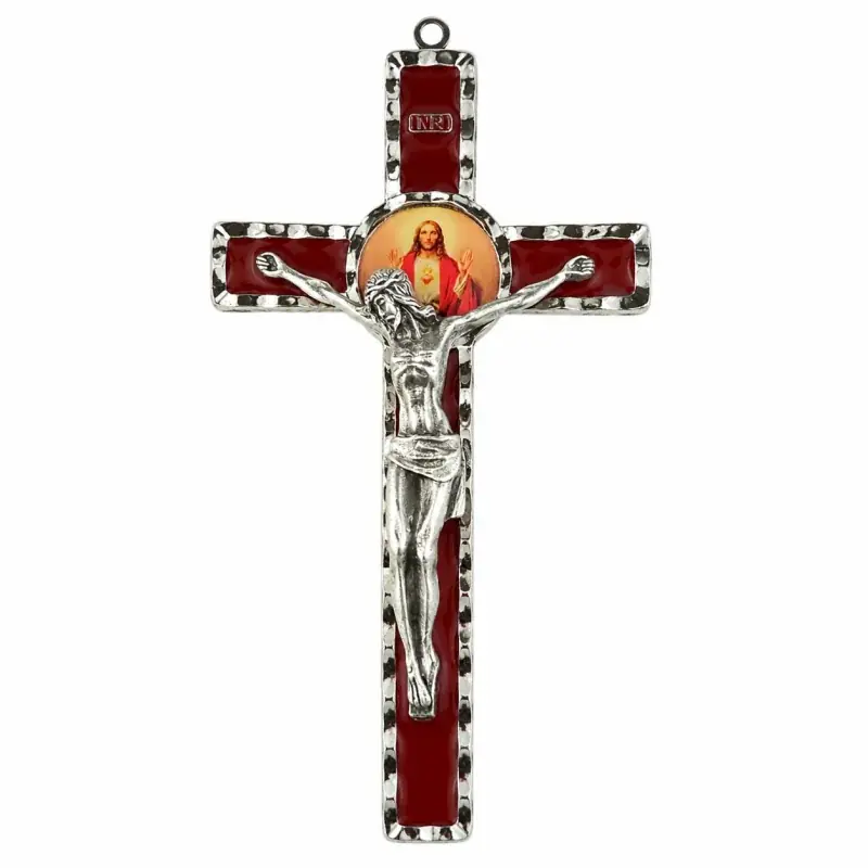 Crucifix métal du Sacré coeur de Jésus 17 cm