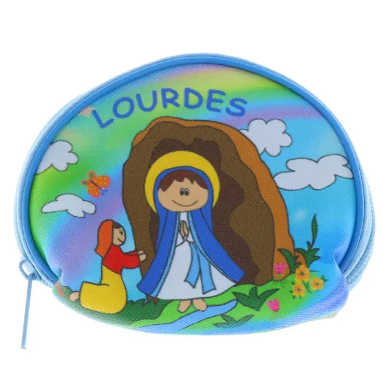 Étui à chapelet pour enfant avec zip – Motif Apparition de Lourdes