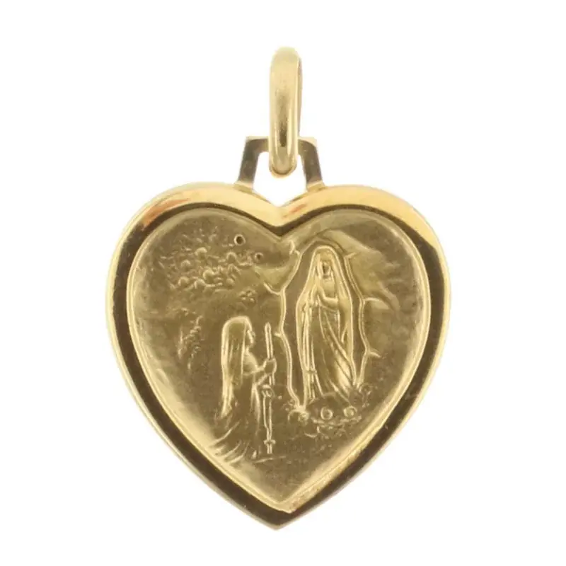 Médaille Plaqué Or de l'Apparition de Lourdes en forme de coeur