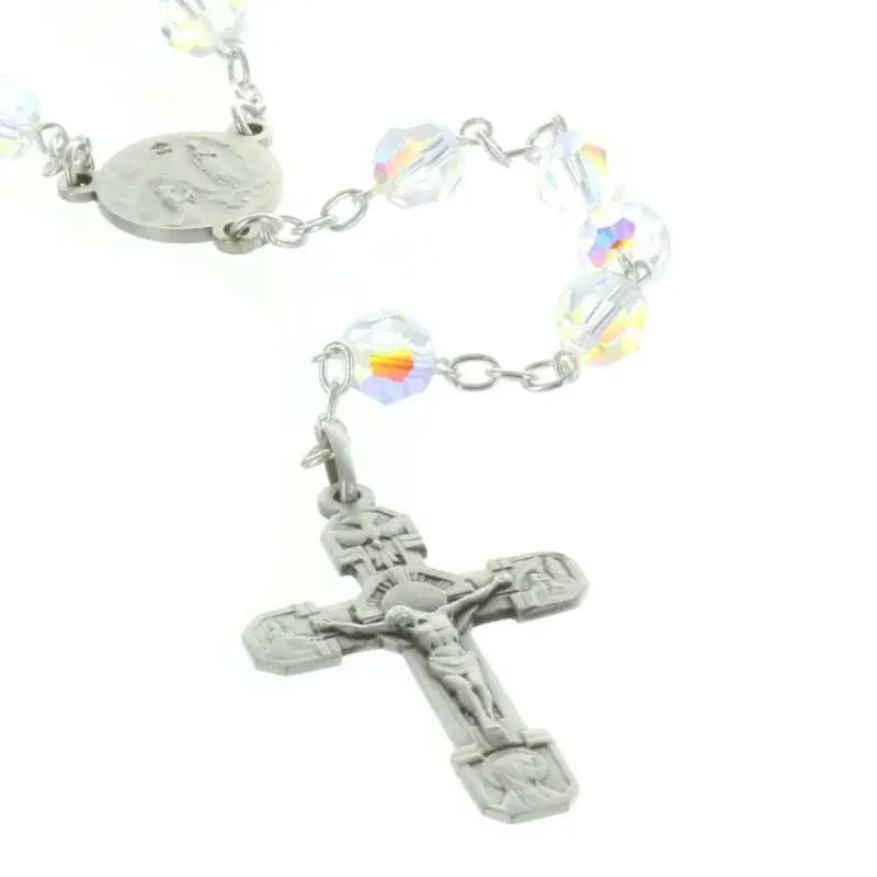 Chapelet de Lourdes en cristal Swarovski, chaîne Argent et coeur Apparition de Lourdes