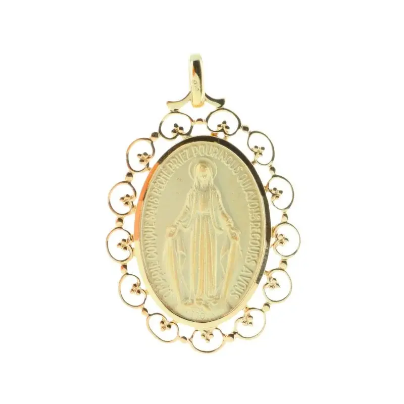 Médaille Vierge Miraculeuse Plaqué Or 32 mm tour dentelle