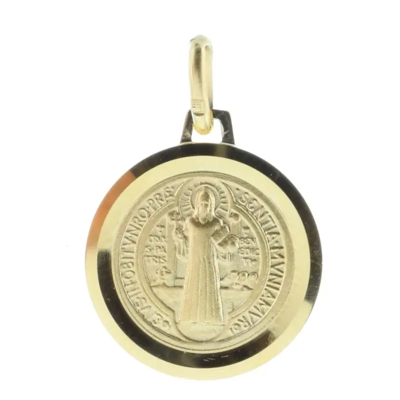 Médaille ronde de Saint Benoit Plaqué Or 16mm