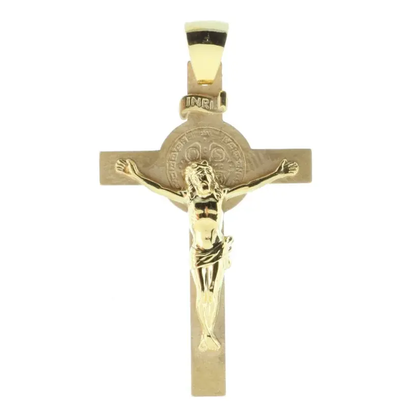 Pendentif croix de Saint Benoit en Plaqué Or