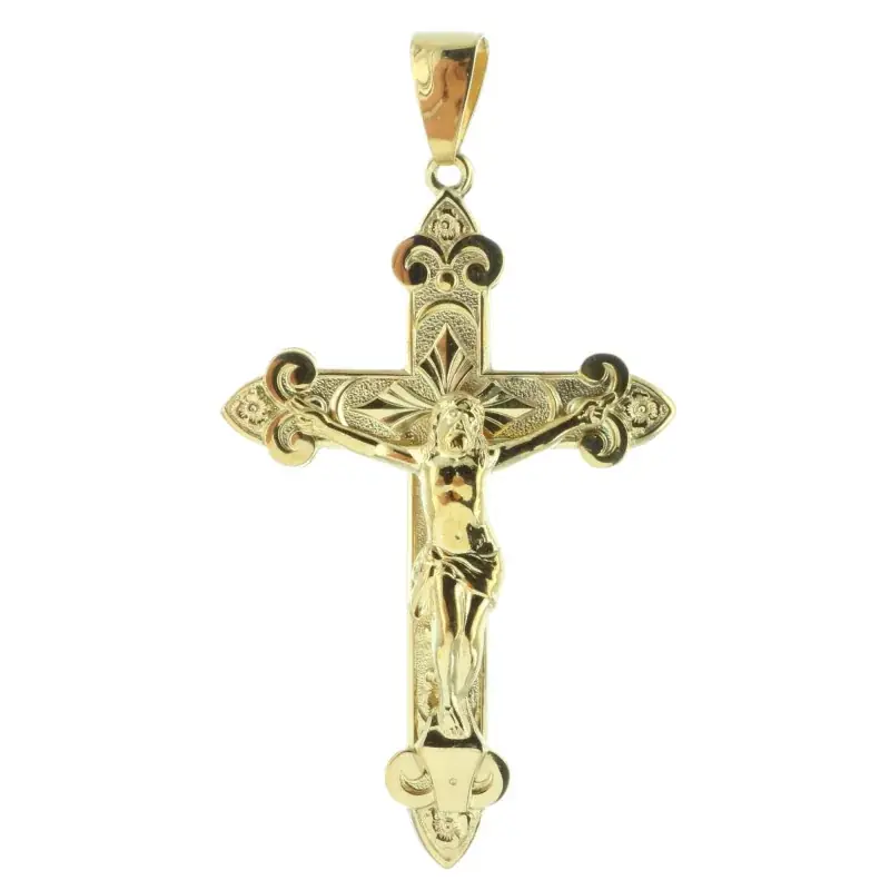 Pendentif croix Plaqué Or fleur de lys 6 cm