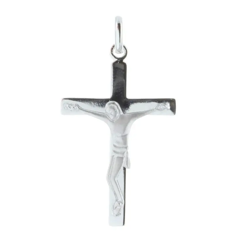Pendentif croix Argent plat avec le Christ