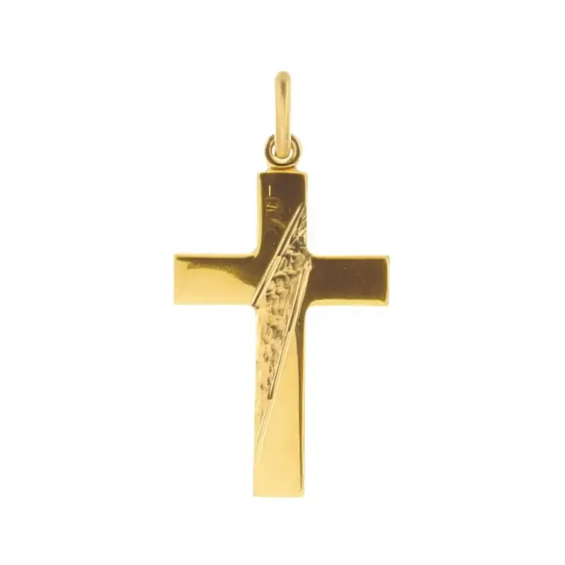 Pendentif croix Plaqué Or martelé 3cm