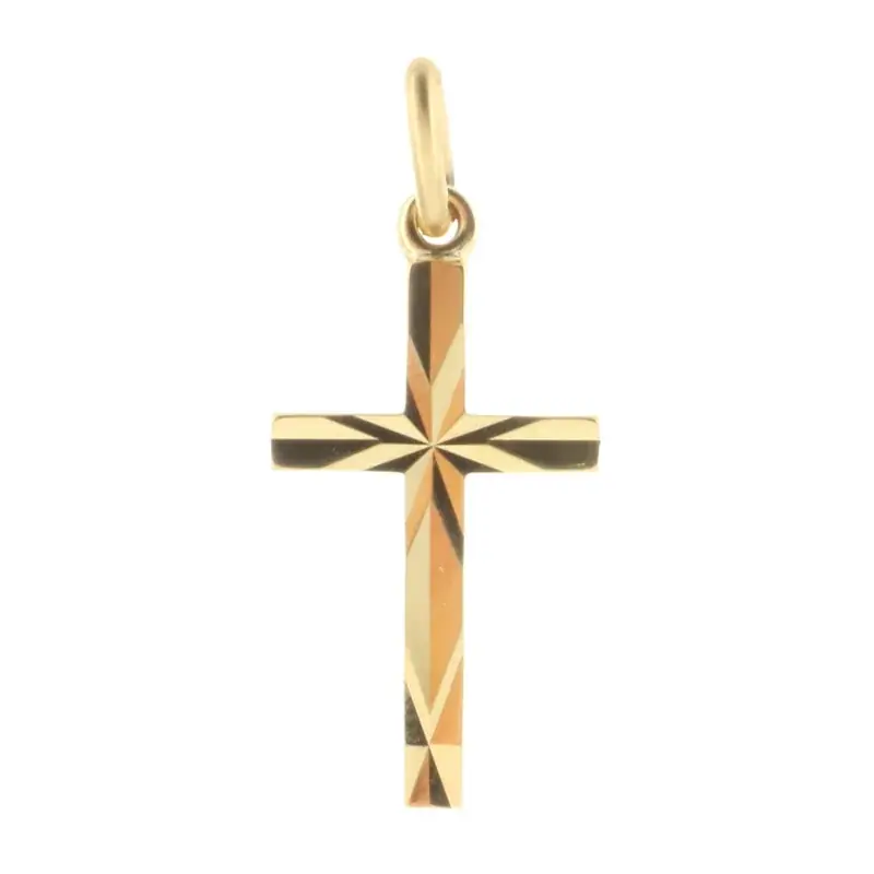 Pendentif croix Plaqué Or aux courbes facetées